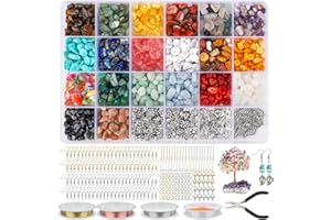 Schmuck Selber Machen Set, Eminefeli Ohrringe selber machen, 1340+ Natürlicher Edelsteine set Kristallperlen Steinperlen Schmuck Bastelset Kit für DIY Schmuck Halskette Ringe Armband Ohrring