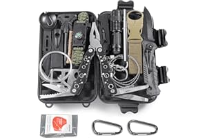 ‎GRAXURY Graxury 14 in 1 Survival Kit Mehrzweck-Survival-Kit, Erste-Hilfe-Set für Outdoor-Sport, Camping, Bergsteigen, Feuerstein/Thermodecke/Pfeife