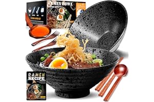 YTLEMON Set Ciotola Ramen In Ceramica 2×1000ml 34oz, Ciotola Di Pasta Giapponesi Con Bacchette Forchetta E Cucchiaio 2 Set Da 6 Pezzi Per Spaghetti Zuppa Di Insalata Snack Bowl Regali Per Uomini Donne Di Casa