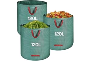QOEOTUY Sacchi Giardinaggio 3x 120L - Sacchi per Rifiuti da Giardino Pieghevole con Maniglie - Sacchi per Raccogli Foglie da Giardino, Impermeabile, Polipropilene (PP), Riutilizzabile