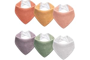 Kewlife gift Baberos Bebe de Muselina Para Bebé, Pañuelo Triángulo Para el Cuello Del Bebé, Baberos Ajustables Para Niños y Niñas - 6 Paquetes