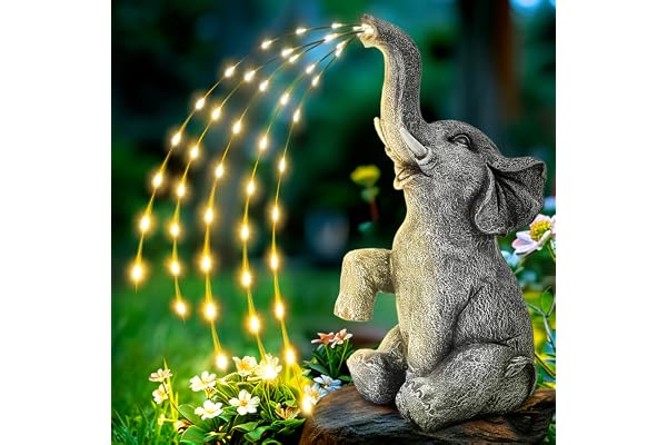 GIGALUMI Statue d'éléphant améliorée - Décoration de Jardin - Figurine d'éléphant à énergie Solaire - Cadeau pour Maman, Cadeau d'anniversaire pour Femme, décoration d'éléphant pour terrasse (27 cm)