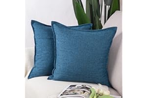 Madizz Juego de 2 Suave Lino Decorativo Funda de cojíns Lujo Estilo Fundas de Almohada para el sofá Dormitorio Azúl Oscuro Cuadrado 45 x 45 cm