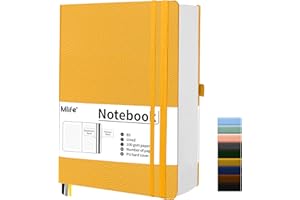 Mlife B5 Notatnik w linie,360 Stron I Papier Odporny Na Atrament 100 G/M², Notatniki Ze Składaną Kieszenią Do Pisania I Notatek W Biurze, Szkole I Domu(Żółty)