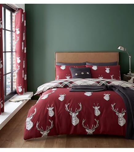 Set Copripiumino Matrimoniale 220x240 Cm Con Cervo E Albero Di Natale – 3 Pezzi In Poliestere Microfibra