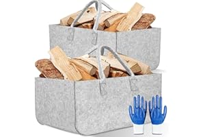 NLMWTI XXL - Borsa in feltro per legna da ardere XXL, cestino in feltro extra spesso, con manici per il trasporto