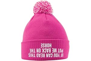 SAVETHEPEOPLE If You Can Read This Put Me Back On The Horse Hat - Bobble Beanie Hat - Horse Riding Gifts for Girls - Winter Beanie Hat with Horse Slogan Embroidered On The Front