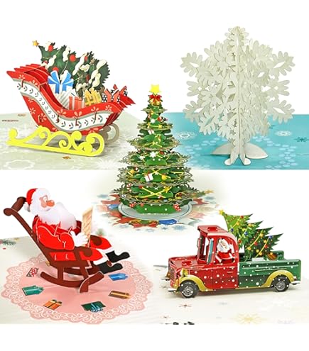 Christmas Cards, 6 Pack Small Pop Up Christmas Gift Cards