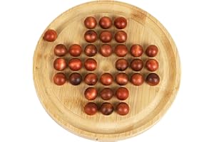 TOYS OF WOOD OXFORD TOWO Solitaire en Bois TOWO - Puzzle de Billes - Plateau Rond de 19.5 cm (7,7") - Jeu de réflexion à Un Joueur