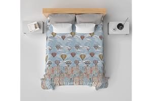 HomeLife Colcha Fina de Verano y Primavera para Cama de 150 cm | Edredón Estampado con Globos Aerostáticos Fabricado en Italia | Ligera Colcha Cubrecama de Algodón | Naranja, 260x280