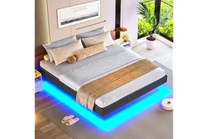 ‎BRINLAWB Brinlawb Bett 180x200 cm mit LED Beleuchtung Bettgestell 180x200cm mit Holzlatten und Metallrahmen bieten hervorragenden Halt, Bettrahmen 180x200 Floating Bed Frame Leichte Montage,Grau(ohne matratze)