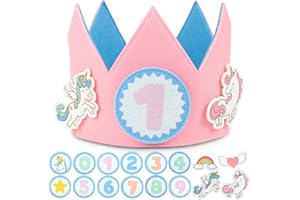 BONNYCO Corona Cumpleaños Unicornio con Números Intercambiables del 0 al 9 y Figuras Tematizadas. Corona Cumpleaños 1 Año en Adelante, Decoracion Unicornios para Niñas. Fiesta Infantil, Carnaval