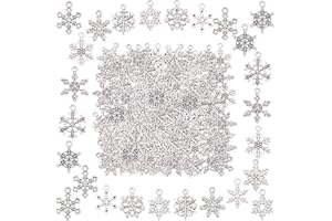 SUNNYCLUE 1Scatola 120pz 12 stili Argento Fiocco di Neve Fascino Natale Inverno Pendenti In Metallo All'Ingrosso Antico Fiocco di Neve Fascino Vintage Pendenti di Natale per La Creazione di Gioielli d