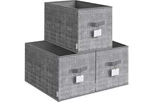 SONGMICS Aufbewahrungsbox 3er Set, zusammenklappbar, Stoffboxen aufbewahren, 50 x 30 x 30 cm, für Kleiderschrank, 2 Griffe, Etikette, für Schlafzimmer Wohnzimmer, schilfgrau ROB450G01