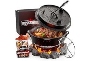 GUSSKÖNIG Juego de horno holandés [8 litros] – Olla con práctico elevador de tapa y posavasos de acero inoxidable