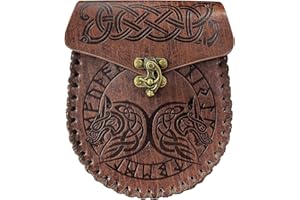 HiiFeuer, Nordycka Torba z Wytłaczanym Paskiem, Boczna Torba z Syntetycznej Skóry w Stylu retro, Przenośna Sakwa Vintage na Imprezy LARP, Rekonstrukcja (Fenrir)