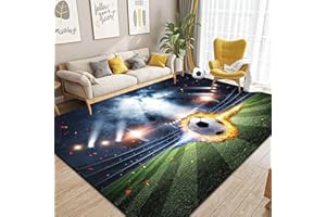 Dai Lufei Football Field Play Mat, Ice Fire Sports Non-Slip Rug, 3D Football with Flames, Printed Rugs for Teenagers' Room, 100 x 150 cm