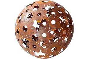 ecosoul Boule de fleurs en métal rouillé - Décoration de jardin - Diamètre : 40 cm