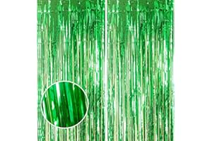 YAAVAAW 2pcs 3.2 x 8.3ft Glitter Green Tinsel Curtain Streamers Door Fringe Foil Curtain Backdrop Christmas Party Decorations for Girls Women Hen Do Birthday Graduation Party Decorations Banner Green