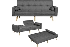 ‎YAHEETECH Yaheetech Klappsofa mit Schlaffunktion Schlafsofa Couch mit Verstellbarer Rückenlehne, Loungesofa Bettsofa Liegefläche 163 x 106 cm, fürs Wohnzimmer/Schlafzimmer/Gästezimmer, Dunkelgrau