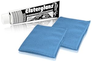 Helmecke & Hoffmann * Elsterglanz Glaskeramik-Kochfeldreiniger 150 ml XXL-Tube + Zwei Mikrofaser-Tücher | Das Original aus Deutschland