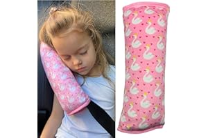 HECKBO Auto Schlafkissen für Kinder Mädchen Jungen - Schwan mit Herzen - maschinenwaschbar – 30x12cm - Auto Gurtkissen, Gurtschoner, Gurtschutz Sitzerhöhung, Auto Kissen, Reisekissen, Urlaub