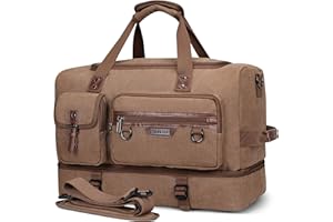 WITZMAN Canvas Weekender Bag Sac De Voyage pour Hommes pour Voyager Carry on Duffle Bags avec Compartiment à Chaussures (A8010 Marron)