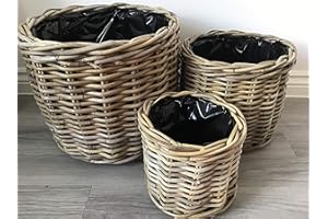 SMRL Round Baskets/Planters, Plastic Lined, Excellent Quality, Very Strong Kuba Rattan (Large)
