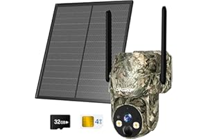 DFGRD 4G LTE Cámara de Vigilancia Exterior Solar con Tarjeta SIM, sin WiFi, 2K Camara Caza sin cables con Batería 10400mAh, Detección de Movimiento, 360° PTZ Visión Nocturna, Audio Bidireccional, IP66
