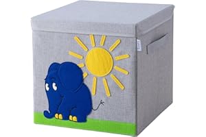LIFENEY meets Die Maus Aufbewahrungsbox mit Deckel für Kinder – Box mit dem kultigen Elefanten zum Verstauen von Spielzeug – 33 x 33 x 33 cm passend für klassische Würfelregale
