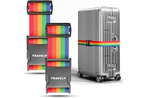 Travely® Pas do walizki premium - wyjątkowo rzucający się w oczy i bezpieczny - w zestawie 2 tabliczki z imieniem - pasek do walizki idealny nad krzyżem - [zestaw 2 szt.] - kolorowy