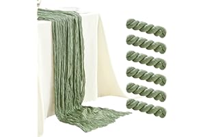 SRIZIAN 6 Pack Sage Green Cheesecloth Table Runners 10ft Wide Gauze Boho Table Runners for Bridal Shower Wedding Birthday Party Table Decorations