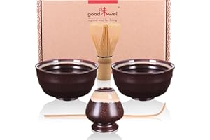 Goodwei Set di tè Matcha Giapponese con titulare Chasentate - Due Tazze, frullino e Cucchiaio (Kumo)