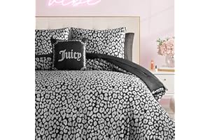 Juicy Couture Modern Black Leopard Satin Queen Comforter Set - Luxury Bed in a Bag – Soft & Stylish 8-Piece Bedding Collection