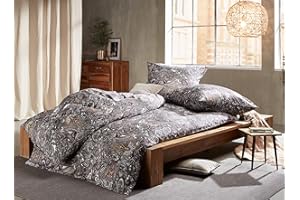 Bettwaesche-mit-Stil Mako Satin Paisley Bettwäsche orientalisch Beere grau 155x220 + 80x80 cm - 100% Baumwolle