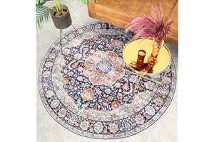 ‎FRAAI | HOME & LIVING FRAAI | Home & Living Teppich Vintage Rund - Imagine Medaillon Blau - Baumwolle, Polyester - Flachgewebe - Vintage, Orientalisch - Wohnzimmer, Esszimmer, Schlafzimmer - Carpet