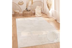 ‎PACO HOME Paco Home Teppich Wohnzimmer Schlafzimmer Hochflor Skandinavisches Muster Boho Abstrakt Weich Einfarbig 3D Waschbar Beige Creme, Grösse:160x220 cm