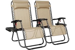 Yaheetech 26" Zero Gravity Recliners Outdoor Adjustable Folding Reclining Lounge Chairs w/Pillows, Cup Holder Trays and Carry Strap for Patio Backyard Beach Set of 2