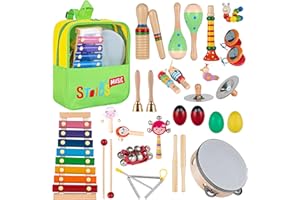 Stoie's Musikspielzeug Set für Kleinkinder ab 3 Jahren – 34-teiliges Holz Percussion Instrumente Set für Jungen & Mädchen – mit Xylophon, Maracas, Trommel & Becken