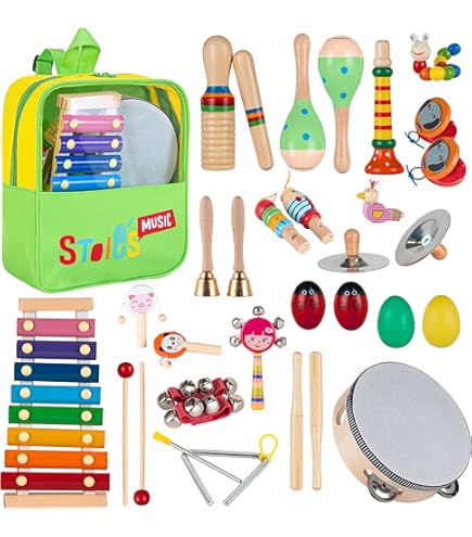 7 in 1 Baby Drum Set Voor Kinderen, Houten Xylofoon Muziekspeelgoed, Peuter Montessori Muziekinstrumenten, Educatief Percussie-instrument, Verjaardagscadeau voor jongens en meisjes, A