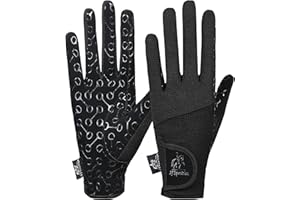 AF EQUESTRIAN AFE - Guantes de equitación para mujer, piel sintética, color negro, tela elástica, palma de silicona impresa