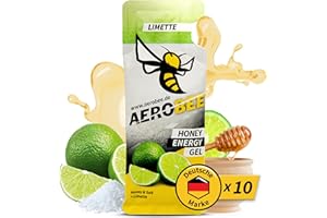 ‎AEROBEE AEROBEE Energy Gel Classic - Limette 10x26g [100% Natürliches Energie Gel aus Honig] richtig leckeres Sportgel für den Ausdauersport, Energy Gel Laufen, Power Gel Sport, Sportnahrung