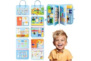 Nicubaby Busy Board Giochi Montessori per Bambini dai 2 ai 7 Anni, Tavola Sensoriale per Sviluppo Motorio e Cognitivo, Chiudibile a Valigetta (Celeste)