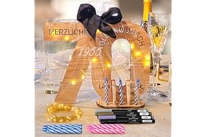 COBUS CozyHome Originelle 70. Geburtstag Geschenk & Geburtstag Deko - Inkl. LED Lichterkette + 6 Kerzen & 4 Stifte I Frau Frauen & Männer Geldgeschenke 70er 70 Geschenke Geldgeschenke Gästebuch Holz-Schild