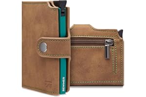 BEWMER v2 Portefeuille Homme&Femme en Similicuir avec Protection RFID Anticlonage | Porte Carte Homme&Femme pour 9 Cartes De Crédit avec Poche Monnaie | Portefeuilles Et Porte-Cartes Marron-Turquoise
