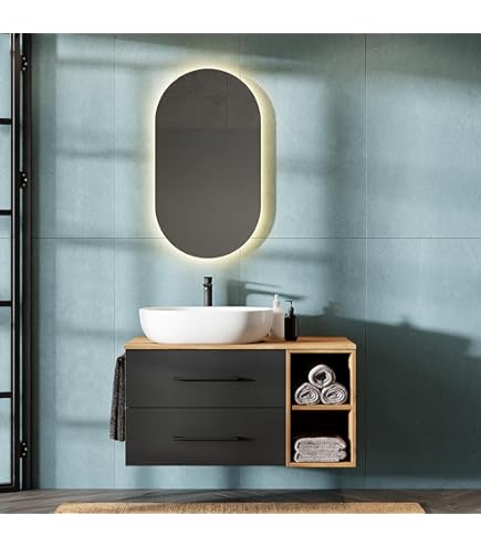 Planetmöbel LUX Meuble de salle de bain avec lavabo suspendu 100 cm et