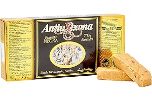 ANTIUXIXONA Nourrón de Jijona Superior, Format 250 g, Marke Antiu Xixona, schwarzes Etikett, handgefertigt in Jijona