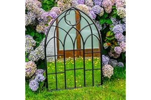 Woodside Wyton XL Decorative Outdoor Garden Arch Mirror, Black Rustic Metal, W: 70cm x H: 100cm