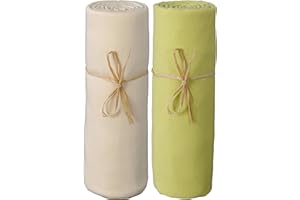 P'tit Basile Drap Housse 60x120 cm - Lot de 2 draps en Jersey peigné 100% Coton Bio - Ecru et Vert - pour Matelas bébé Enfant Dimensions 60x120 cm - Extensible sans Repassage - Grands Bonnets
