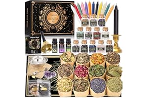 TIGEJOY [Upgraded] Witchcraft Supplies Witch Stuff Spell Kit, 61 PCS Wiccan Supplies and Tools, Include Dried Herb Crystal Candle Amethyst Black Salt, Lavender,Mint,Rose,Rosemary,Sage,Chamomile,Orange
